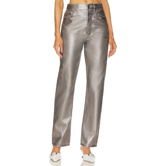 Veronica Beard Sz 23 Daniela Metallic Straight Leg Jean in Light Gunmetal Grunge - Picture 3 of 16
